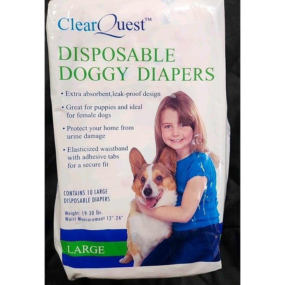 Clear Quest 10 Pk‎ Large Disposable Doggy Diapers 19 to 30 Lb